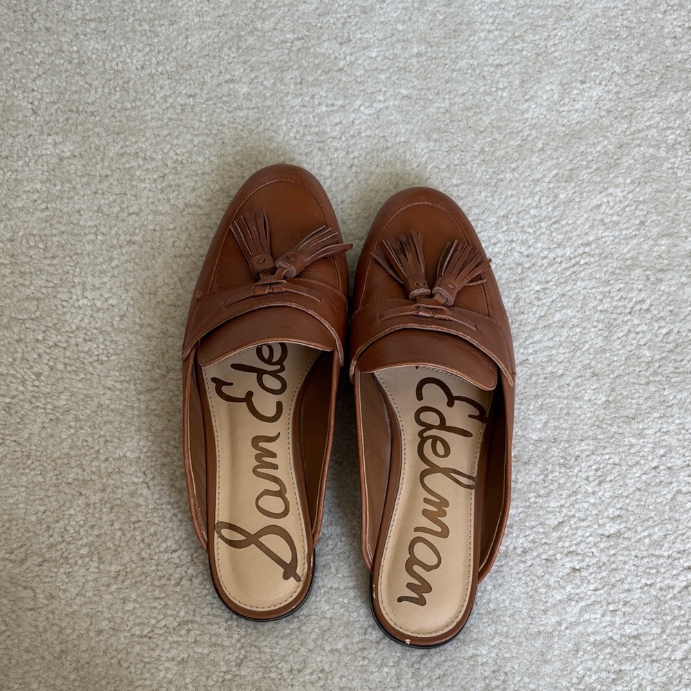 Sam Edelman Tan Tassel Mule Backless Loafers size 8